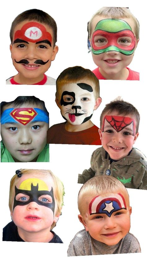 Superhero Face Paint Easy, Easy Boy Face Paint, Face Painting Spiderman, Superhero Face Paint, Hero Face Paint, Super Hero Face Paint, Captain America Face Paint, Spiderman Face Paint, Spider Man Face Paint