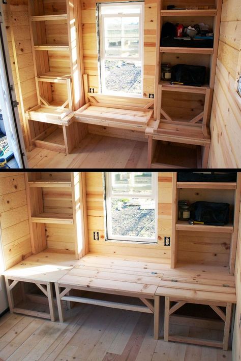 1000+ images about tiny home ideas on Pinterest | Trundle bunk ... Window Bench Seat With Storage, Nook Window, Reading Nook Window, Fold Bed, Sitting Ideas, Tiny Home Living, Bed Idea, Fold Out Beds, Storage Bench Seating