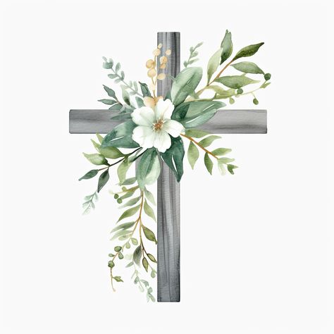 Flower Cross Drawing, Cross And Flowers Wallpaper, Cross With Flowers Wallpaper, Cross With Wildflowers Tattoo, Floral Cross Background, Cross Painting, Cross Background, Cross Clipart, Greenery Clipart