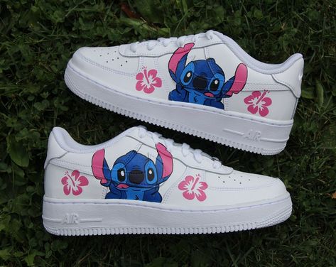 Stitch Custom Air Force 1s - Etsy Stitch Shoes Diy, Air Force 1 Stitch, Leo Stitch, Stitch Outfits, Stitch Shoes, Ladybug Und Cat Noir, Cute Shoes For Women, Custom Sneakers Diy, Stitch Stuff