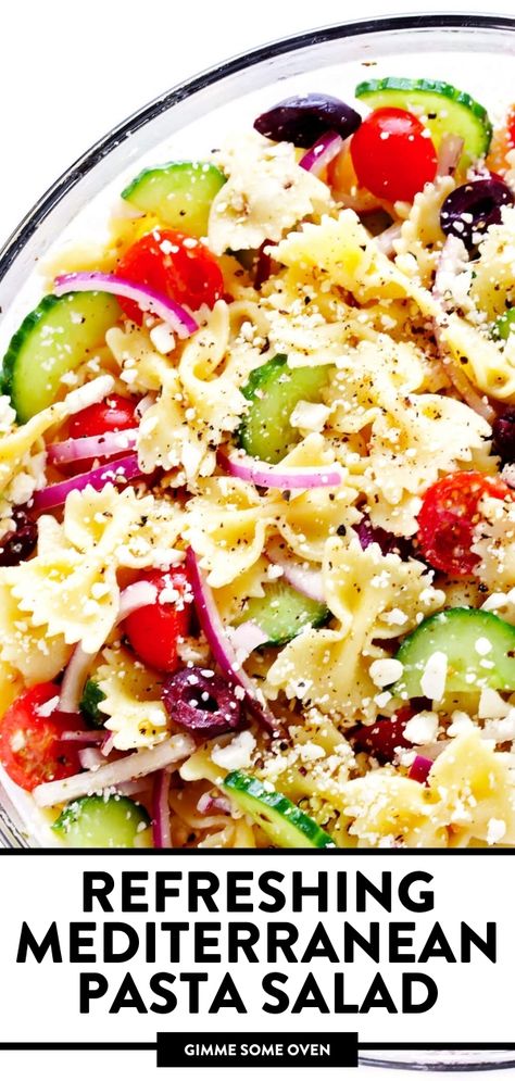 This Mediterranean Pasta Salad recipe is light and refreshing. It's quick and easy to make and tossed with a zesty lemon-herb vinaigrette. This salad is always a crowd-pleaser and is the perfect side dish for picnics or your next summer barbecue! Summer Salad Ideas Side Dishes, Pasta Summer Salads, Pasta Salad Recipes Mediterranean, Summer Pasta Salad Recipes Cold Healthy, Summertime Pasta Salad, Refreshing Pasta Salad, Picnic Salad Ideas, Cold Cookout Side Dishes, Mediterranean Pasta Dishes