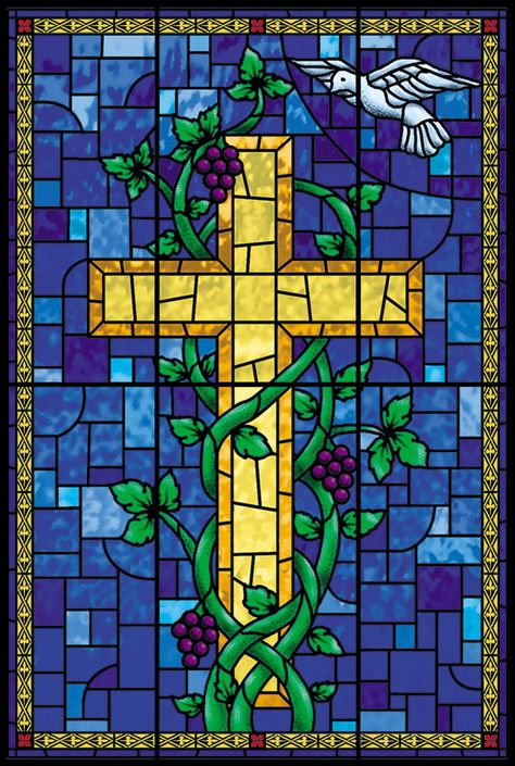 Stained Glass cross on which Christ died and the symbol of the dove as the Holy Spirit. Stained Glass Cross, Stained Glass Cookies, Stained Glass Quilt, Stained Glass Church, Cross Quilt, Glass Cross, زجاج ملون, Mosaic Crosses, Making Stained Glass