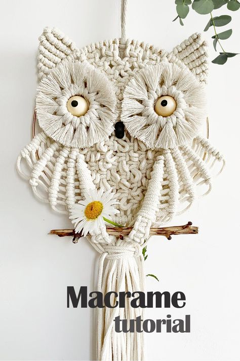 Download Macrame Owl Wall Hanging Pattern, Boho decor tutorial PDF (Affiliate link) Macrame Owl Pattern, Macrame Owls, Owl Macrame, Diy Owl, Nursery Diy, Wall Hanging Nursery, Wall Hanging Pattern, Owl Crochet Patterns, Owl Wall Hanging