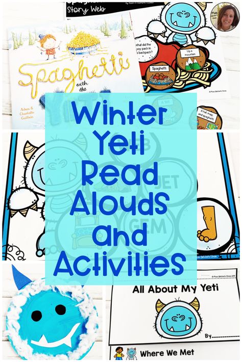 Winter Yeti read alouds and activities for elementary and special education. Free Story Web for Spaghetti with the Yeti, Yeti Craft, and Yeti Writing Activities! Yeti Preschool Craft, Yeti Crafts, Yeti Spaghetti, Yeti Preschool Activities, Yeti Template Free Printable, Yeti Crafts Preschool, Yeti Coloring Page, Yeti Activities For Kids, Yeti Crafts For Kids