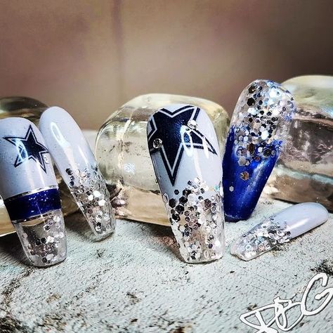 Nfl Cowboys Nails, Dallas Cowboys Gel Nails, Dallas Cowboys Nails Acrylics, Dallas Cowboy Nails, Dallas Cowboys Nail Designs, Cowboys Nails, Dallas Cowboys Nails, Cowboy Nails, Lovely Nails