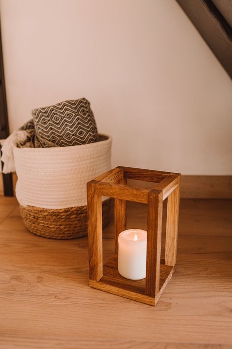 Floor Table, Decoration For Home, Large Candles, Candle Lanterns, Modern Garden, Oak Wood, Home Fragrances, Modern Decor, Candle Decor