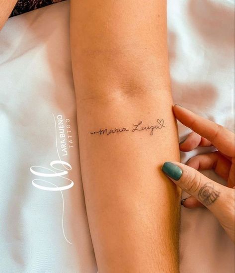 Tattoo Ideas For A Mom With A Daughter, Script Writing Tattoos For Women, Daughter’s Name Tattoo, M Name Tattoo Designs, Best Place To Get Name Tattoos, Good Places To Put Name Tattoos, Name Tattoo For Daughter, First And Middle Name Tattoo Ideas, Tattoo For Daughter Name