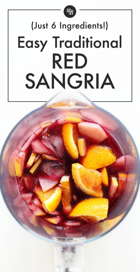 Our Easy Red Sangria is not one to be missed this season: it's FRUITY, sweet, LUSH, ultra-smooth, and sooo refreshing! Just 6 INGREDIENTS and 5 MINUTES required to make it, too - a perfect boozy bev to prepare for guests in a pinch! Red Sangria Recipes Easy, Easy Red Sangria, Spanish Dinner Party, Spanish Sangria, Red Sangria Recipes, Easy Sangria Recipes, Types Of Red Wine, Spanish Red Wine, Spanish Dinner