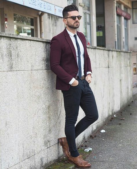 Men’s Burgundy Suit Outfit, Maroon Blazer Outfit Men, Grey Pants Formal, Maroon Blazer Outfit, Men Blazer Outfit, Rowan Row, Sport Coat Outfit, Maroon Coat, Maroon Suit