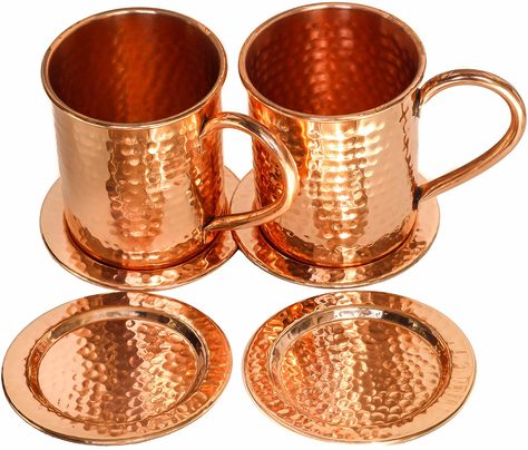 Solid Copper Coasters  Set of 4 Handcrafted Hammered Artisan Coasters for Copper Mugs 4 Hammered Copper >>> Check out this great product.(It is Amazon affiliate link) #KitchenDecorIdeas Copper Coasters, Copper Cookware Set, Copper Home Accessories, Mule Mugs, Copper Accessories, Copper Mugs, Copper Cookware, Hammered Copper, Cookware Set