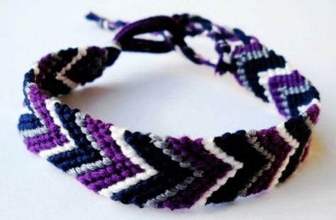 Purple, Navy, Grey & White Chevron Bracelet - £5.27 Purple Chevron Bracelet, Brazilian Bracelet, Black Brazilian, Embroidered Bracelet, Chevron Bracelet, Navy Grey, Purple And Black, Embroidered Friendship Bracelet, Grey And White