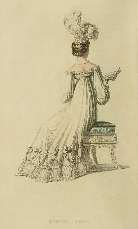 August, 1816 - Ackermann's Repository of Arts Regency Fashion Women, 1810s Fashion, 1820 Fashion, Regency Ball, Empire Clothing, Regency Fashion Plates, Empire Fashion, Regency England, Regency Gown