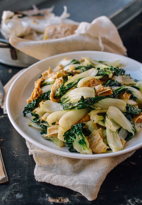 Stir Fried Bok Choy with Tofu Skin, by thewoksoflife.com Stuffed Lobster, What Is Tofu, Tofu Skin, Thai Rice, Cooking Tofu, Wok Of Life, Woks Of Life, The Woks Of Life, Lobster Recipes