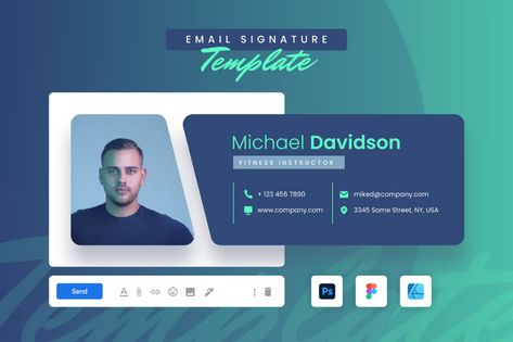 Email Signature Template by CocoBasic on Envato Elements Mail Signature Design Creative, Instagram Quiz Ideas, Company Email Signature, Creative Email Signatures, Best Email Signatures, Signature Mail, Email Footer, Email Signature Design, Mail Signature