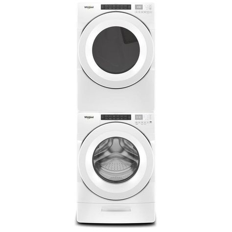 Whirlpool Load & Go 4.5-cu ft High Efficiency Stackable Front-Load Washer (White) ENERGY STAR at Lowes.com Speed Queen Washer And Dryer Stackable, Lg Stacked Washer And Dryer, Speed Queen Front Load Washer And Dryer, Miele Washer And Dryer Stacked, Washer Dryer Set, Washing Machine 25"-26" Wide, Gas Dryer, Front Loading Washing Machine, Laundry Design