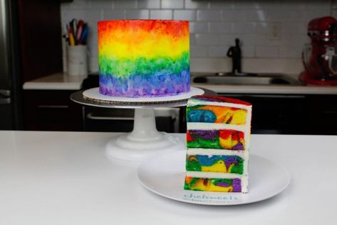 Rainbow Marble Cake Recipe With Vanilla Frosting - Chelsweets Vanilla Rainbow Cake, Best Vanilla Layer Cake Recipe, Rainbow Swirl Cake, Vanilla Layer Cake Recipe, Best Vanilla Cake, Vanilla Layer Cake, Best Vanilla Cake Recipe, Marble Cake Recipes, Swirl Cake