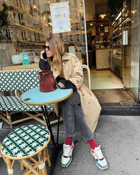 4 Items Stylish French Girls Love to Wear With Sneakers | Who What Wear Sneakers With Socks Outfits, Sneakers And Socks Outfit, How To Wear Socks With Sneakers, Socks With Sneakers Outfit, Colorful Sneakers Outfit, Colorful Socks Outfit, Retro Sneakers Outfit, Monica Ainley, Paris In March