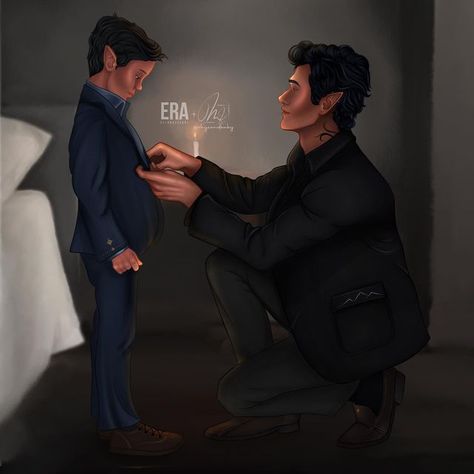 Ella on Instagram: "Rhys helping Nyx with his suit🥹 I am so excited to finally show this incredible piece me and @rhysandbaby collaborated on together! I am so in love with it! This was such a fun project and Madi is the SWEETEST person ever, I am so honoured that I got to make this with her! If you guys are not already following Madi you need to be! She does amazing and I mean amazing art ( there also might be some ✨mature art✨ over on her patreon) #rhysandnyx #acotar #acotarart #nyx #rhy Acotar Funny, Sara J Maas, Feyre And Rhysand, Bat Boys, A Court Of Wings And Ruin, Sarah J Maas Books, A Court Of Mist And Fury, Look At The Stars, Book Boyfriends