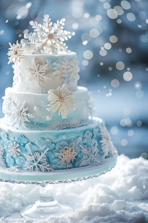 Snowy Delight: A Cake as Unique as Every Snowflake Winter Wonderland First Birthday Cake, Winter Theme Cake Ideas, Snow Cake Birthday, Winter Themed Cakes, Snow Theme Cake, Snow Cake Winter, 1st Birthday Party Ideas Winter, Winter Wonderland Cake Ideas, Winter Cake Ideas