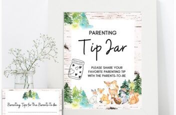 tlc720 – Printabell • Express Parenting Tip Jar, Parent Advice Cards, Bridal Shower Signage, Advice For New Parents, Baby Prediction Cards, Woodland Baby Shower Decorations, Bee Baby Shower Theme, Tip Jar, Baby Shower Woodland Theme