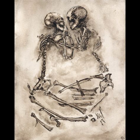 Skeleton In The Ground, Skeletons Laying Down Together, Skeleton Reaching Out, Printmaking Clothes, Lovers Of Valdaro Tattoo, Skeleton Laying Down, Lovers Of Valdaro, Cecilia Reyes, Skeletal Art