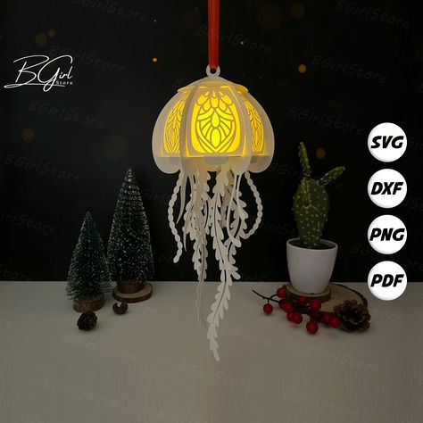 Lanterns Paper, Jellyfish Lantern, Diy Jellyfish, Lantern Paper, Lantern Template, Lantern Svg, Jellyfish Lamp, 3d Craft, Wire Crafts