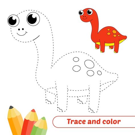 Tracing Dinosaurs, Dinosaur Tracing, Dinosaur Vector, Color Worksheet, Coordination Activities, Trace And Color, Color For Kids, Preschool Activities Toddler, Sorting Games