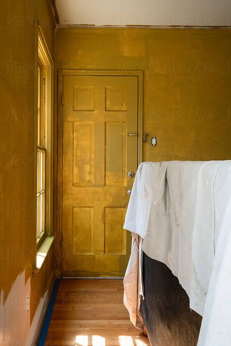 Process photo of room being painted a deep ochre yellow Ochre Bedroom, Painting Rooms, Hand Photography, Ochre Yellow, Room Painting, Yellow Room, Yellow Ochre, Yellow Walls, Walls Room