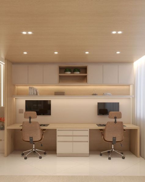 Contemporary Apartment Design, Home Office Design For Two, Home Office 2 Desks, Computer Room Ideas, Office Home Ideas, Office Room Ideas Home, Home Office For 2, Modern Office Space Design, Home Office Interior Design