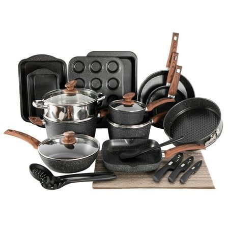 : The perfect set for any home cook. Shop now and save 20%! #SophiaandWilliam #Cookware #Bakeware Wok Sauce, Black Cookware, Dreamscape Architecture, Sauce Pans, Ultimate Kitchen, Useful Things, Ceramic Knife, Silicon Utensils, Cook Up A Storm