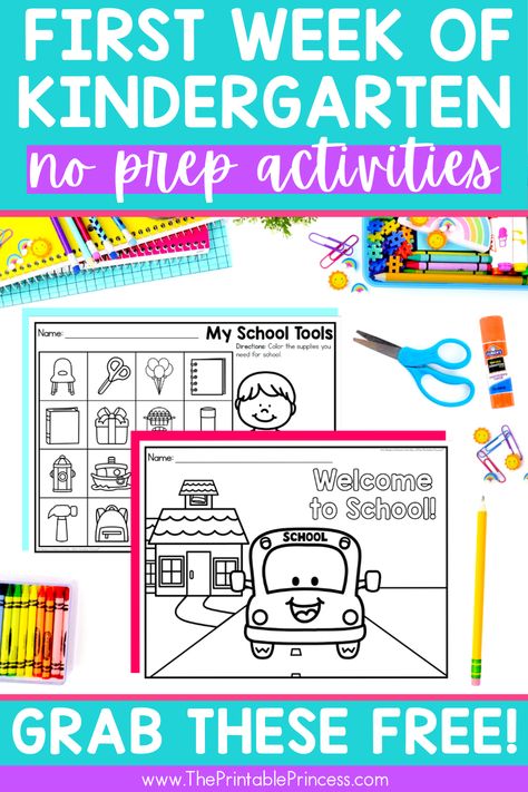 Get prepared to start the school year both mentally, in the classroom, and in your lesson plans with this first week of kindergarten survival guide for teachers, full of tips, back to school activities and back to school read aloud ideas. With this list of first week of school activities for kindergarten, you'll feel planned and confident that you're ready for the school year. First Week Of Kindergarten Activities, Preschool First Week, Read Alouds Kindergarten, Teacher Emergency Kit, Kindergarten First Week, First Week Of Kindergarten, Preschool Classroom Themes, First Week Of School Activities, Color Practice