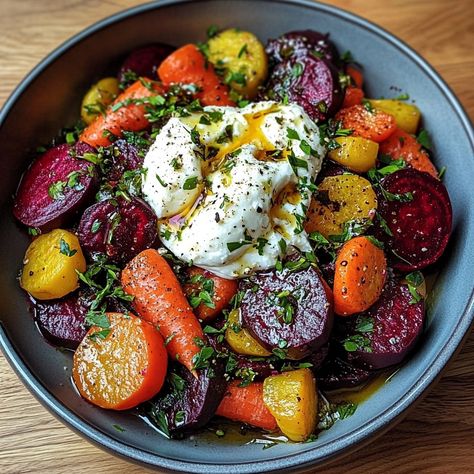 Vibrant Roasted Beets & Carrots with Creamy Burrata Salad Acorn Squash Recipes Healthy, Carrots Salad, Sauteed Beet Greens, Roasted Beets And Carrots, Beets Carrots, Halloumi Cheese, Beet Salad Recipes, Roasted Beet Salad, Burrata Salad