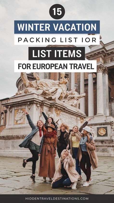 15 Carry-On Bag Essentials - European Winter Trip Packing List for Women - Hiddentraveldestinations Packing For A Winter Vacation, Ireland Packing List Winter, 2 Weeks In Europe Packing Winter, Europe Winter Packing, Winter Vacation Packing, Winter Trip Packing List, Europe Travel Packing List, Winter Travel Packing, Packing List For Women