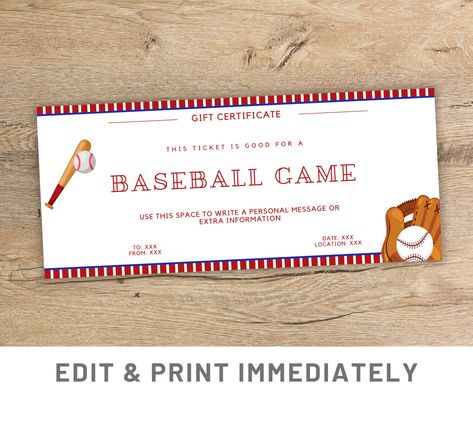 Printable Vouchers, Game Ticket, Ticket Printable, Computer Font, Baseball Ticket, Gift Coupon, Game Tickets, Baseball Game, Baseball Games