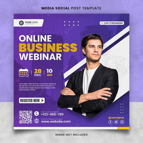 Webinar Template Design, Online Webinar Poster Design, Webinar Template, Webinar Design, Online Jobs For Teens, Keyword Elements Canva, Types Of Social Media, Social Media Advertising Design, Social Post