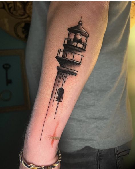 Lighthouse Hand Tattoo, Simple Men’s Tatoos, Lighthouse Tattoo Stencil, Lighthouse Tattoo Ideas, Lighthouse Tattoo Meaning, Lighthouse Tattoos, Lighthouse Drawing, 10 Tattoo, Lighthouse Tattoo