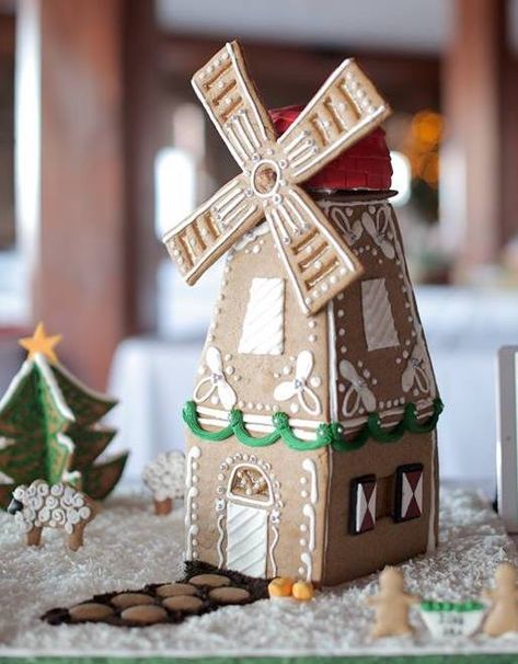 gingerbread house www.gingerbreadjournal.com Windmill Gingerbread House, Gingerbread Windmill, Gingerbread Barn, Gingerbread Shortbread, Graham Cracker House, Gingerbread Inspiration, Gingerbread Creations, Ginger House, Gingerbread House Designs