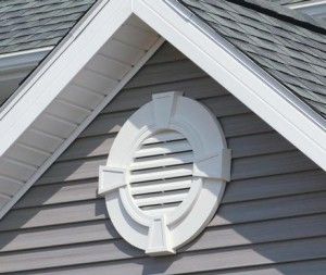 gable vents are near the peak of the roof, allowing warm & humid air to be replaced with cooler, dry air Round Gable Vents On House, Farm Doors, House Vents, Attic Vents, Attic Ventilation, Tv Wand, Cottage Exterior, Attic Renovation, Roof Vents