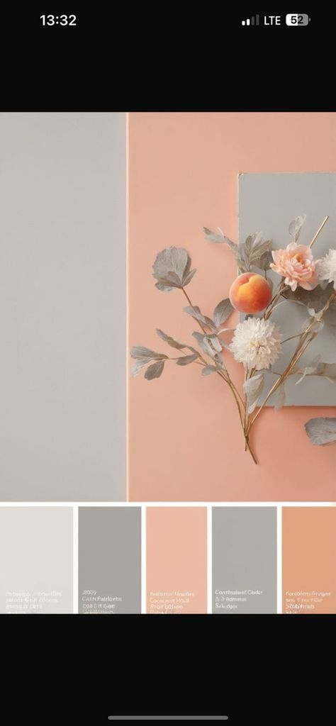 Peach And Grey Nursery, Coral And Gray Living Room, Salmon Color Living Room, Gray And Peach Bedroom, Peach Hallway, Peach Color Bedroom Ideas, House Hacking, Grey Bedroom Paint, Paint Color Pallets