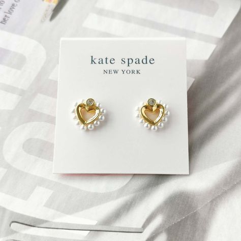 Kate Spade Shining Spade Pearl Gold Stud Earrings $48 Length: 0.5" Width: 0.43" Plated Metal, Acrylic Pearl, Cubic Zirconia Gold Stud Earrings, Spade Jewelry, Kate Spade Jewelry, Gold Stud, Gold Studs, Gold Earrings Studs, Cubic Zirconia, Kate Spade, Stud Earrings