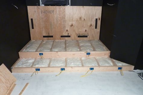 Home Theater Riser, Diy Theater Room, Theatre Room Seating, Basement Theater, Home Theater Basement, Theater Rooms, Lions Den, Home Cinema Room, Diy Basement