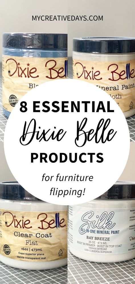 Your complete guide to the best Dixie Belle paint products for furniture flipping, refurbished furniture projects, upcycled home decor, and DIY home decor! Click through for the full list. Rustoleum Paint, Black Painted Furniture, Upcycled Home, Annie Sloan Old White, Dixie Belle Paint Company, Furniture Flipping, Painted Furniture Colors, Painted Desk, Chalk Paint Colors