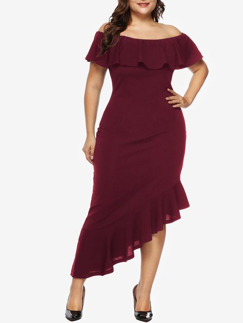 Ruffles Off Shoulder Asymmetrical Plus Size Maxi Dress , #Ad, #Asymmetrical, #Shoulder, #Ruffles, #Dress, #Maxi #affiliate Pear Shaped Dresses, Asymmetric Bodycon Dress, Midi Dress Chic, Plus Size Bodycon Dresses, Plus Size Party Dresses, Dress Mermaid, Red Bodycon Dress, Women Bodycon Dress, Plus Size Maxi