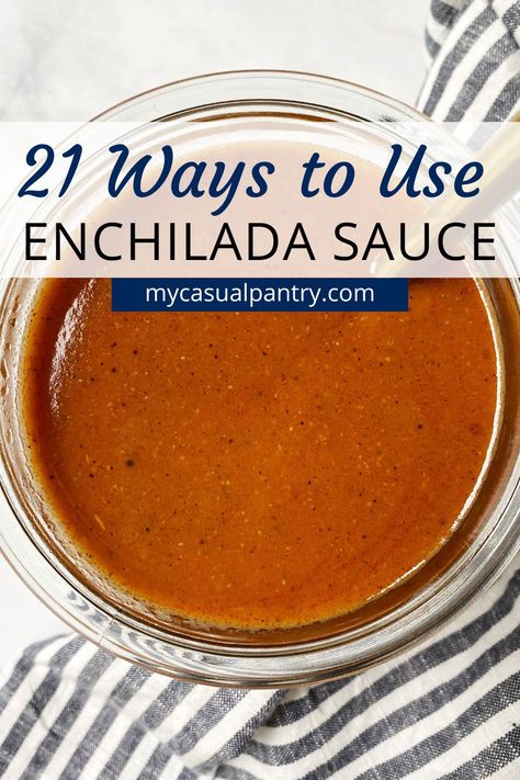 If you love Mexican food then you have likely made or used canned enchilada sauce many times. But what if you have sauce leftover? I'm sharing 21 recipe ideas for using this flavor-packed sauce. Can Enchilada Sauce Recipes, Recipes That Use Enchilada Sauce, Things To Make With Enchilada Sauce, Chicken In Enchilada Sauce, How To Use Enchilada Sauce, Enchilada Sauce Recipes With, Recipes Using Canned Red Enchilada Sauce, Leftover Enchiladas What To Do With, Red Enchilada Sauce Uses