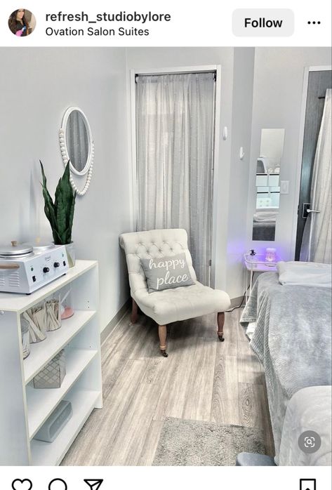 Wax Room Interior Design, Wax Spa Ideas, Esthetician Room Paint Colors, Esthetics Room Set Up Skincare Tools, Wax Salon Ideas, Esthetician Wax Set Up, Sugaring Room Ideas, Waxing Salon Ideas, Wax Specialist Room