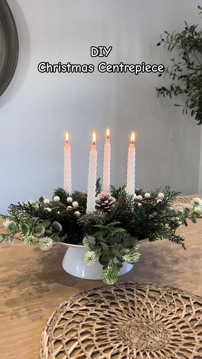 Anna ✨ Home, hacks & cleaning on TikTok Christmas Centrepiece Ideas, Christmas Centre Pieces, Christmas Table Centrepiece, Plate And Bowl Set, Christmas Candle Centerpiece, Xmas Centerpieces, Diy Christmas Table, Candlestick Centerpiece, Table Centerpieces Diy