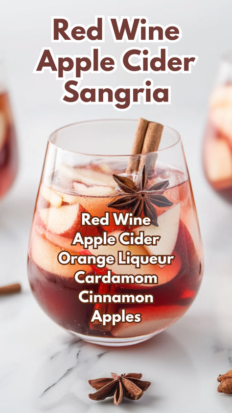 Red Wine Apple Cider Sangria Red Wine Sangria Recipe, Autumn Beverages, Apple Cider Sangria Recipe, Fall Sangria Recipes, Autumn Drinks, Cocktail Cards, Easy Sangria Recipes, Sangria Ingredients, Red Wine Sangria