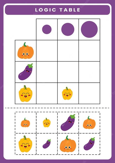 Kindergarten Logic Activities, Logic Activities For Preschool, Logic Games For Kids, Table Worksheet, Game Worksheet, Diy Busy Books, Kid Logic, Kids Activities At Home, Worksheet For Kids