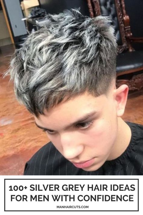 Mens Hairstyles With Color, Men Gray Hair Dye, Men White Highlights Hair, White Hair Color For Men, White Hair Colour Men, Silver Hair Color Men, Hair Color Ideas Men Highlights, Dyed White Hair Men, Hair Color For Men Highlights