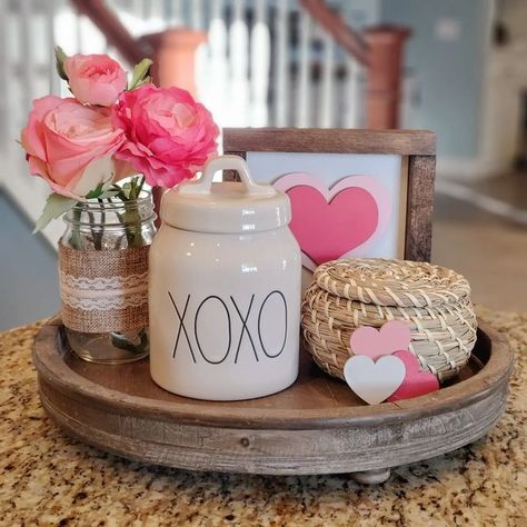 Lazy Susan Table Centerpiece, Lazy Susan Decor, Valentine Tablescape, Valentine Centerpieces, Diy Valentine's Day Decorations, Happy Sunday Friends, Sunday Friends, February Valentines, Diy Valentines Decorations